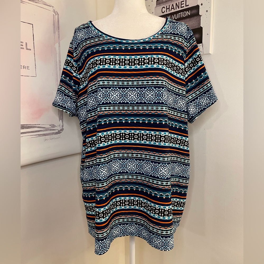 East 5th Short Sleeve Top Multicolored  Striped Pattern Size 3X Plus Size